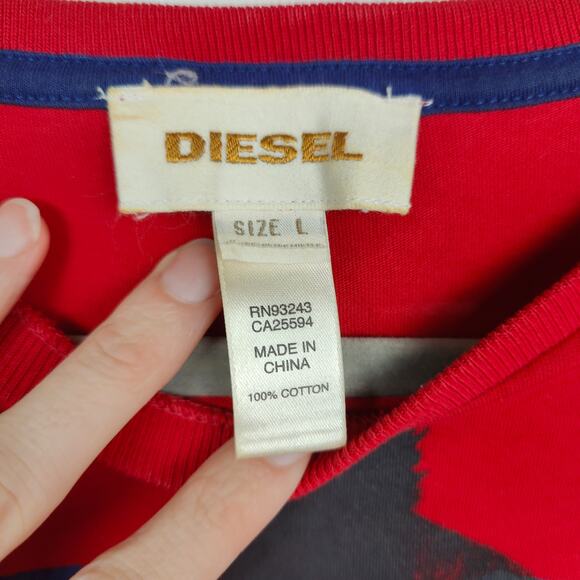 Diesel Graphic T-Shirt Mens Large Red Never Look Back Mohawk Punk Rock Biker - Picture 5 of 7